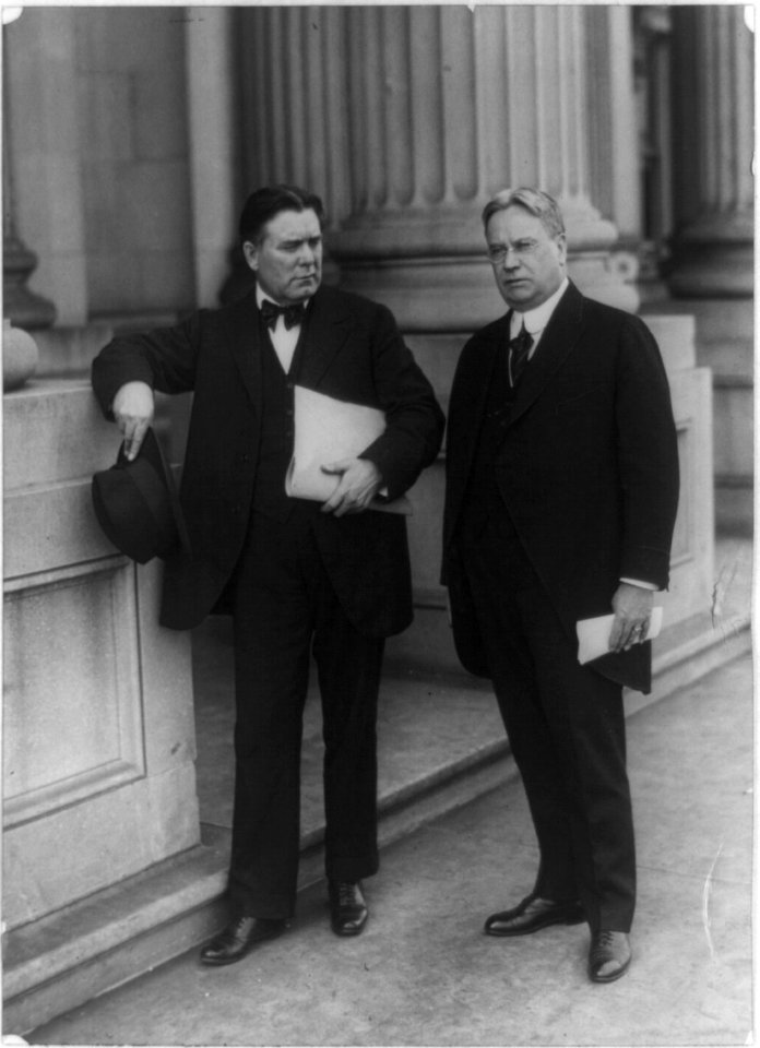 Hiram Warren Johnson California senator (right), and William Edgar Borah, Idaho Senator (left), full-length portrait, standing LCCN90709241
