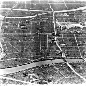 Hiroshima aerial view after atomic bomb 8-1945