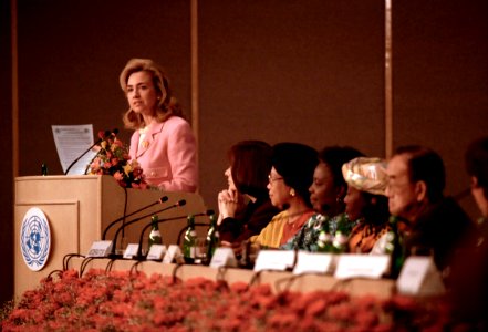 Hillary Clinton at the United Nations Conference on Women in Beijing, China photo