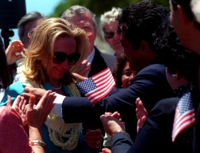 Hillary Rodham Clinton at the commemoration of the 50th anniversary of World War II