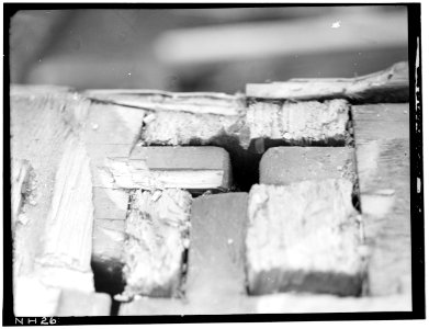 Historic American Buildings Survey L. C. Durette, Photographer REAR HALL POST CUT OFF ON 3rd. FLOOR LINE DURING ALTERATIONS - Captain Barnes House, 218 Islington Street, HABS NH,8-PORT,124-29