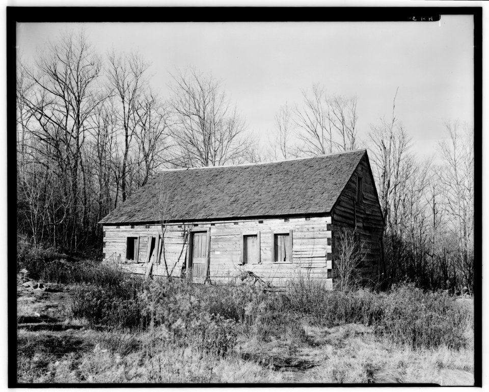 Historic American Buildings Survey L.C. Durette, Photographer CABIN from SOUTH EAST (FRONT + SIDE) - Pioneer Cabin, Campton Station, Grafton County, NH HABS NH,5-CAMP.V,1-5