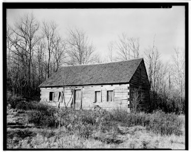 Historic American Buildings Survey L.C. Durette, Photographer CABIN from SOUTH EAST (FRONT + SIDE) - Pioneer Cabin, Campton Station, Grafton County, NH HABS NH,5-CAMP.V,1-5