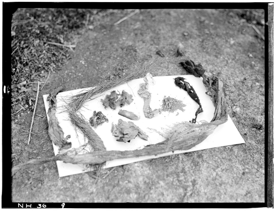 Historic American Buildings Survey L.C. Durette, Photographer CHINKING MATERIALS (HOMESPUN WOOL, NEWSPAPER, (twisted swamp grass) STRAW, COTTON CLOTH and CLAY) - Pioneer Cabin, HABS NH,5-CAMP.V,1-16