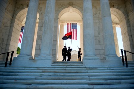 His Excellency Joᾶo Lourenço, minster of defense of Angola, renders honors during an Armed Forces Full Honors Wreath-Laying at the Tomb of the Unknown Soldier (34442373130)
