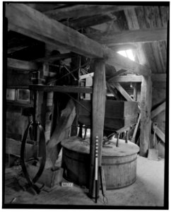 Historic American Buildings Survey L. C. Durette, Photographer March 19, 1937. MILL MACHINERY ON SECOND FLOOR FROM NORTH EAST - Winnicut Grist Mill, Winnicut River, Stratham, HABS NH,8-STRAT,1-9