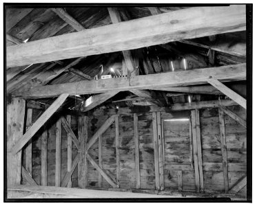 Historical American Buildings Survey L. C. Durette, Photographer April 25, 1936. FRAMING OF STABLE - Captain Barnes House, 218 Islington Street, Portsmouth, Rockingham County, NH HABS NH,8-PORT,124-24