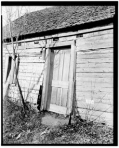 Historic American Buildings Survey L.C. DURETTE, Photographer ENTRANCE DOOR - SOUTH - Pioneer Cabin, Campton Station, Grafton County, NH HABS NH,5-CAMP.V,1-13