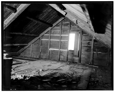 Historic American Buildings Survey L.C. Durette, Photographer NORTH EAST CORNER of ATTIC - Pioneer Cabin, Campton Station, Grafton County, NH HABS NH,5-CAMP.V,1-22