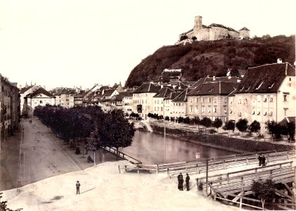 Hiše na Gallusovem nabrežju 27, 29, 31, 33, 35, 37 in 39 ter leseni Šentjakobski most, pred letom 1890