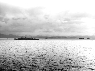 HMAS Canberra (D33) underway off Tulagi, circa 7 August 1942