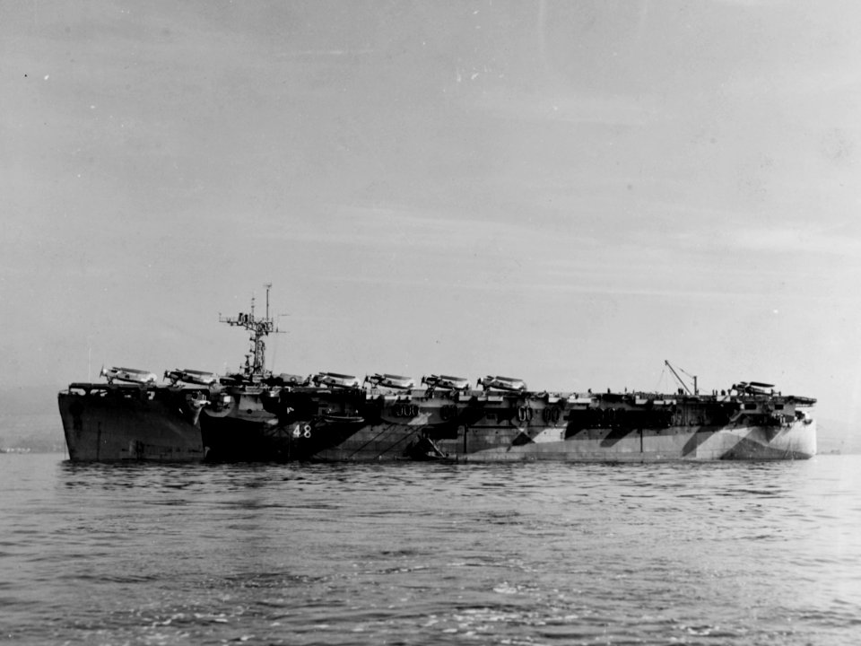 HMS Campania (D48) at anchor 1944