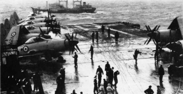 HMS Eagle (R05) flight deck with Wyverns 1956