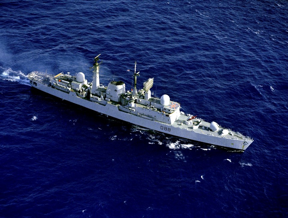HMS Glasgow (D88) underway in the Mediterranean Sea on 19 May 1983 (6474635)