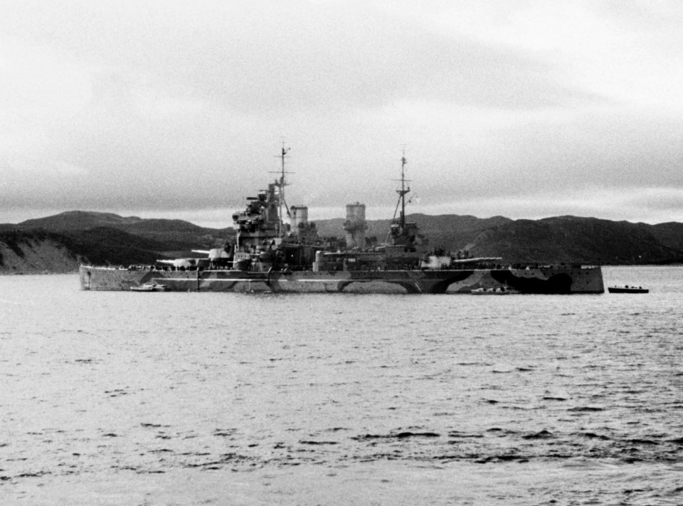 HMS Prince of Wales (53) in Placentia Bay, Newfoundland, in August 1941 (NH 67194-A)