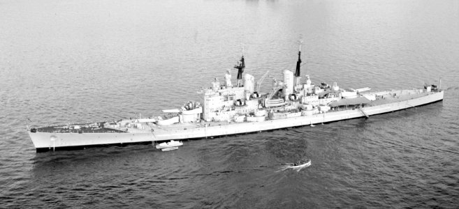 HMS Vanguard (23) at anchor in the Firth of Clyde, Scotland (UK), during NATO Operation Mainbrace, in September 1952 (80-G-K-12832)