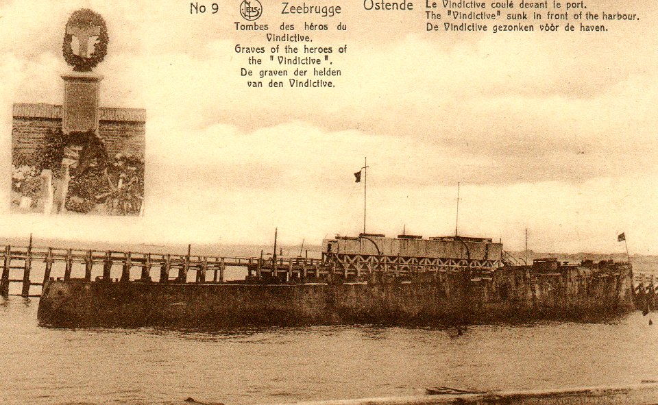 HMS Vindictive at Ostend after the Zeebrugge Raid