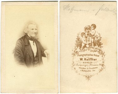 Hoffmann von Fallersleben, Carte-de-visite von W. Halffter, Berlin, Bild- und Rückseite