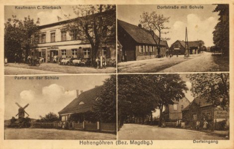 Hohengöhren, Sachsen-Anhalt - Dorfstraße mit Schule; Dorfeingang (Zeno Ansichtskarten)