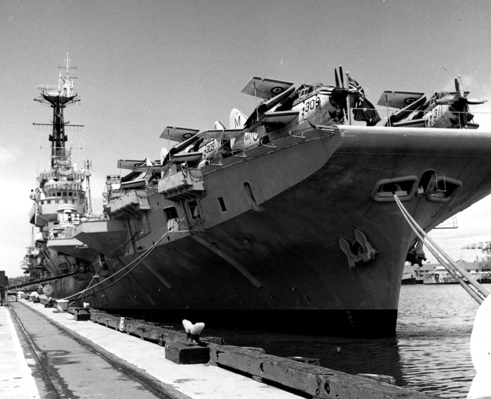 HMAS Melbourne (R21) bow Pearl Harbor 1958