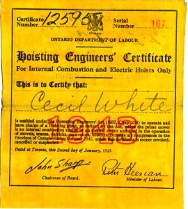 Hoisting Engineers Certificate 1943 photo