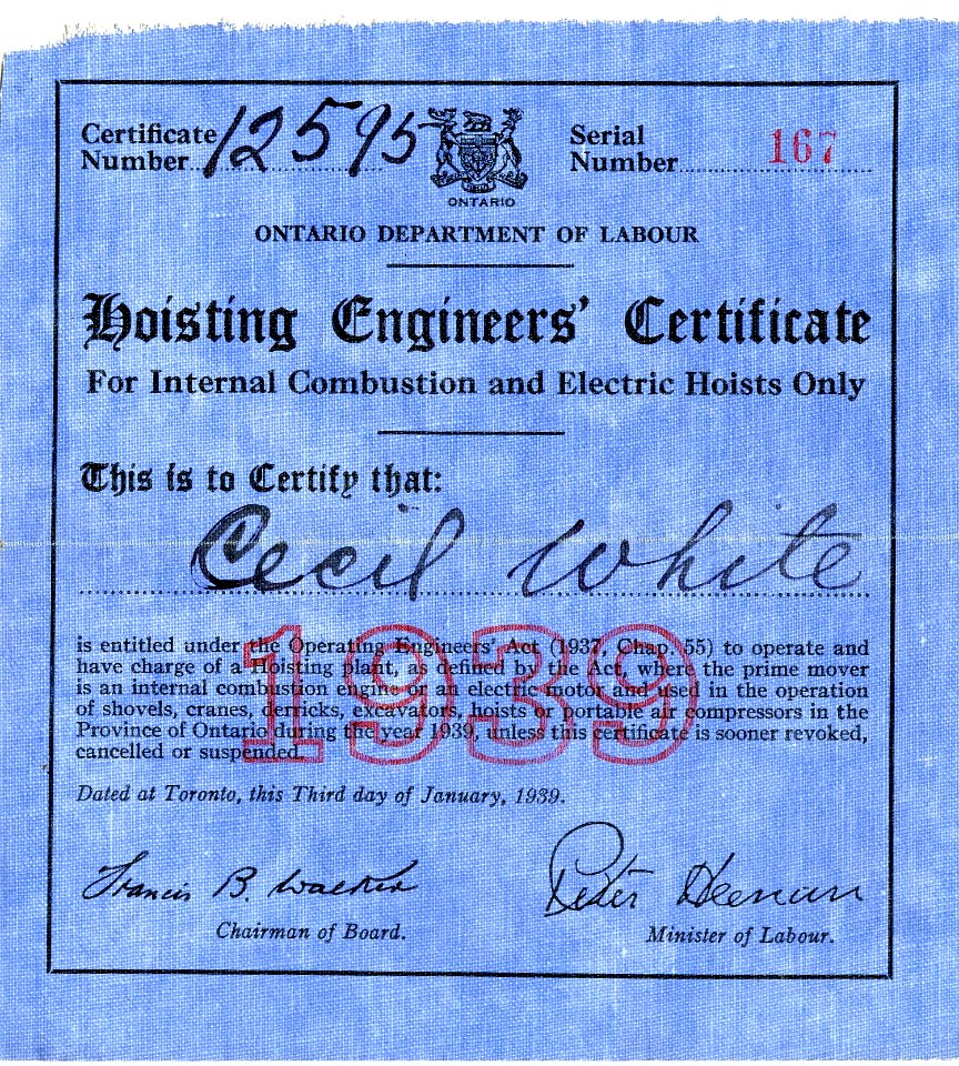 Hoisting Engineers Certificate 1938