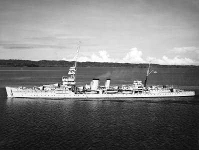 HMS Despatch (D30) underway off the Panama canal zone on 31 October 1939