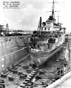 HMS Liverpool (C11) in dry dock at the Mare Island Naval Shipyard on 26 June 1941 (NH 60379)
