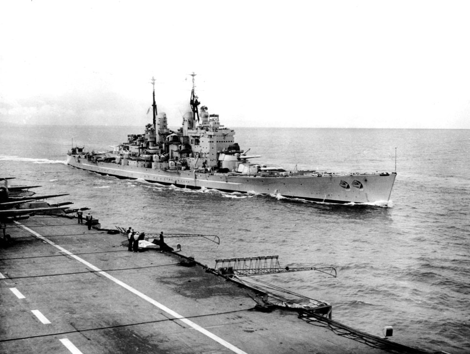 HMS Vanguard (23) underway, circa in the late 1940s