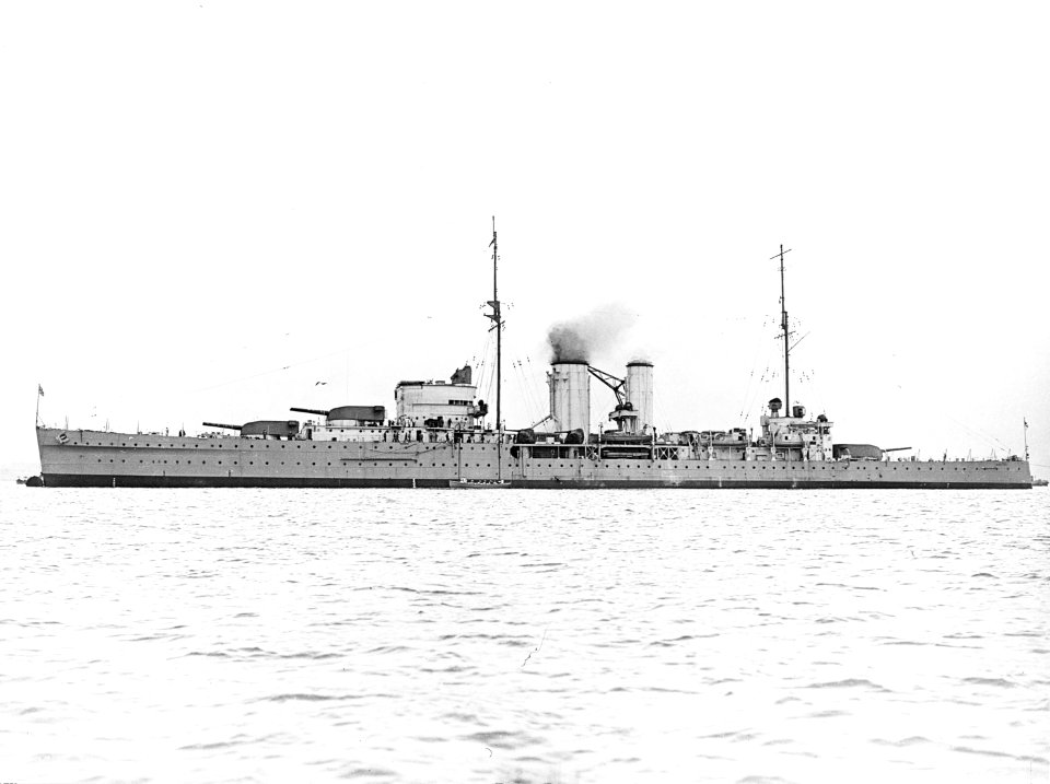 HMS Exeter (68) at anchor in the 1930s