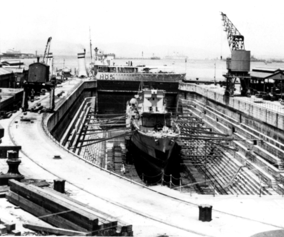 HMS Hunter (H35) in drydock at Gibraltar on 9 July 1937