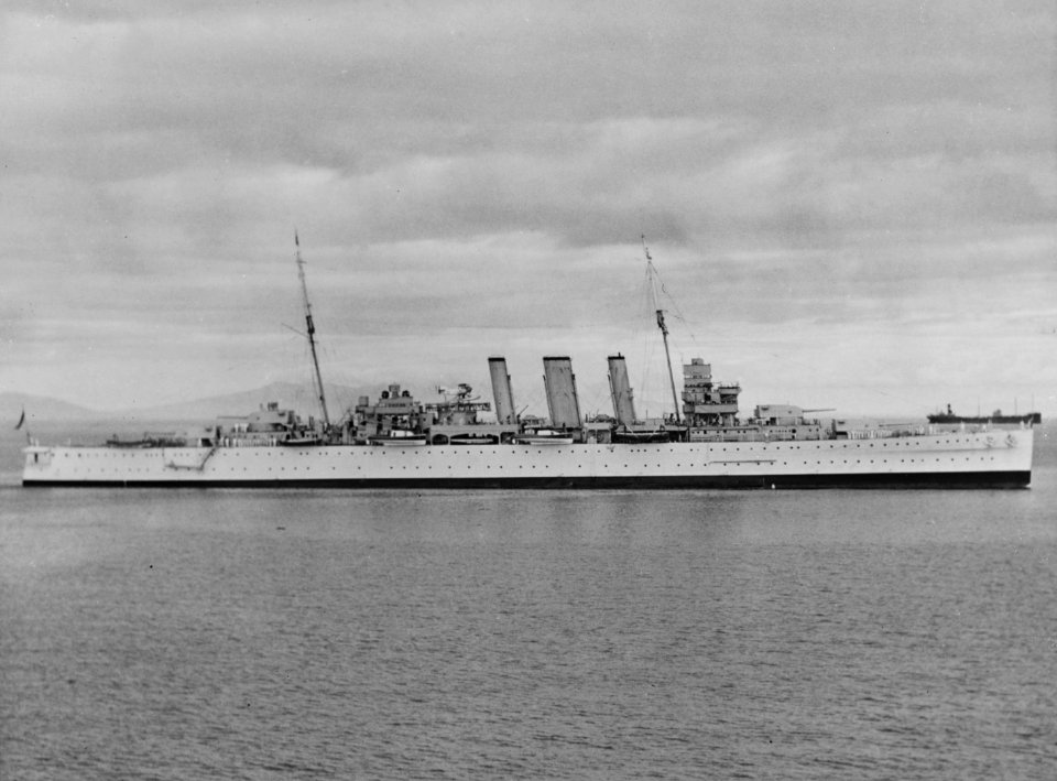 HMS Kent (54) at anchor c1930