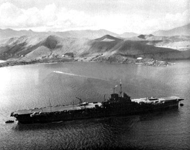 HMS Victorious (R38) at anchor at at Noumea, New Caledonia, in 1943