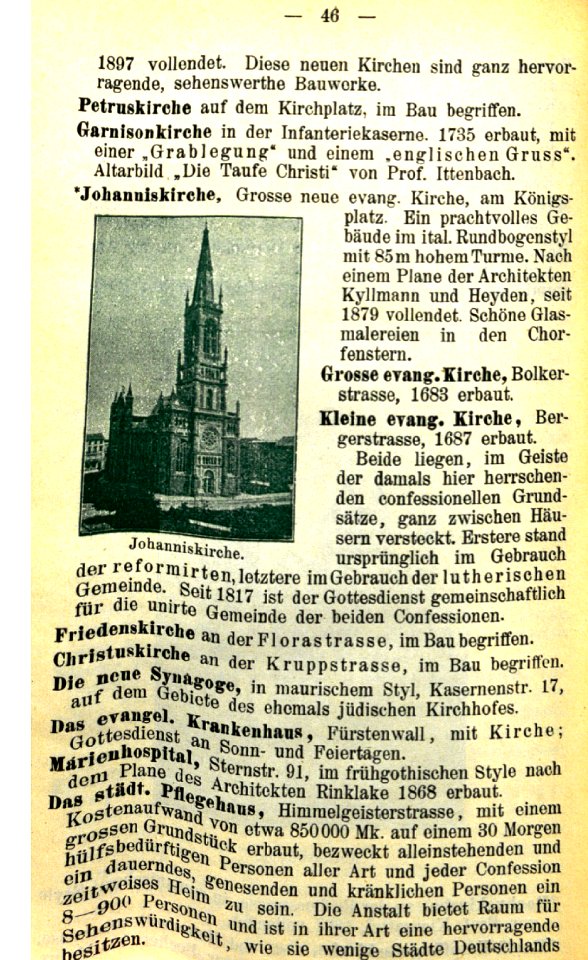 Hofacker,August (Hrsg.), Neuer illustrirter Führer durch Düsseldorf und Umgebung für Einheimische und Fremde, Düsseldorf 1898, Hermann Michels Verlag, S. 46