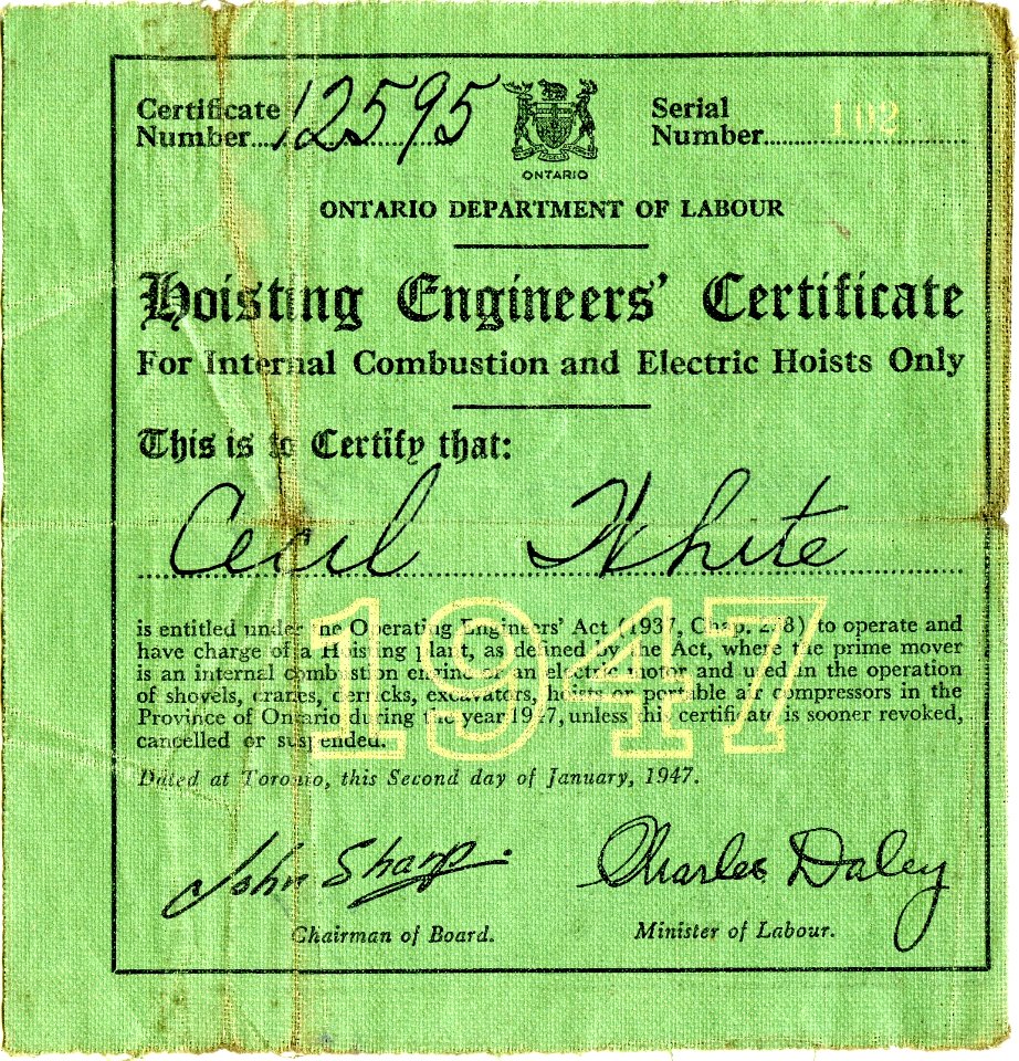 Hoisting Engineers Certificate 1947