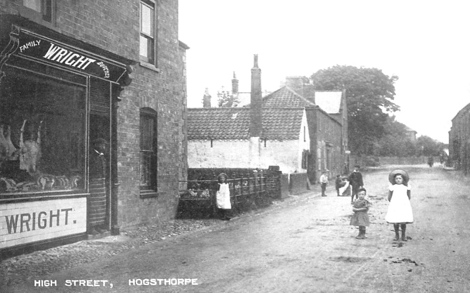 Hogsthorpe High Street and butcher's shop - pre WWI