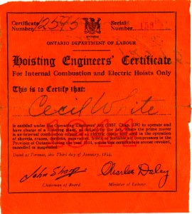 Hoisting Engineers Certificate 1944 photo