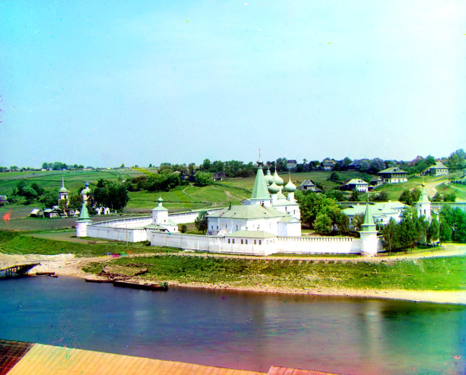 Holy Dormition Russian Orthodox Monastery in Staritsa, Tver diocese. Volga river, 1910 by Prokhudin-Gorsky