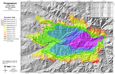 Holiday Farm Fire progression map