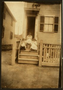 Home Work, Somerville, Mass. Crocheting on underwear. A common sight. 35 Horace Street. See also Home Work report about woman working here with running sore on limb. LOC nclc.04219