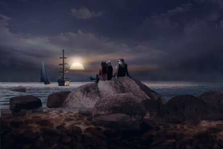 Dawn mountain sea