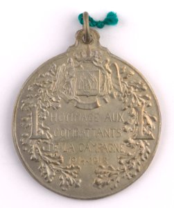 Hommage aux Combattants de la Campagne 1914-1918, medal by Pierre Theunis, Belgium, 1918, Coins and Medals Department of the Royal Library of Belgium, 2Lef87-12 (verso)