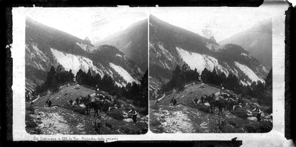 Homes i mules a la Pujada dels racons camí de Setacases a Ulldeter