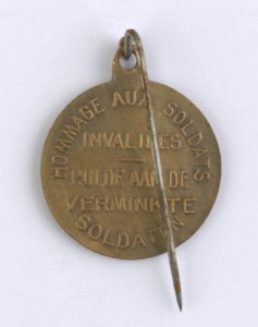 Hommage aux Soldats Invalides, medal by Pierre Theunis, Belgium, 1920, Coins and Medals Department of the Royal Library of Belgium, 2Lef 100-68 (verso)
