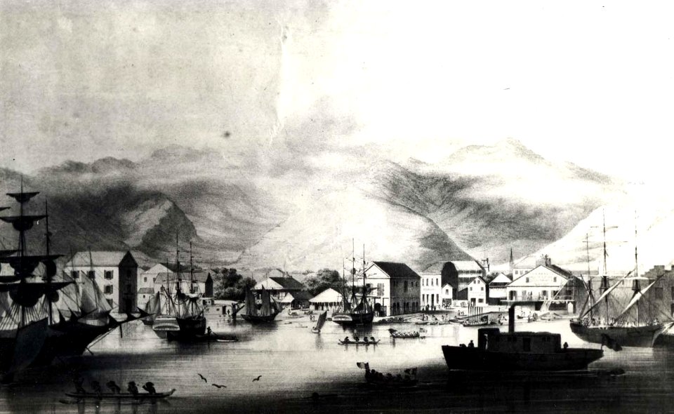 Honolulu Harbor in 1857 by F. H. Burgess1