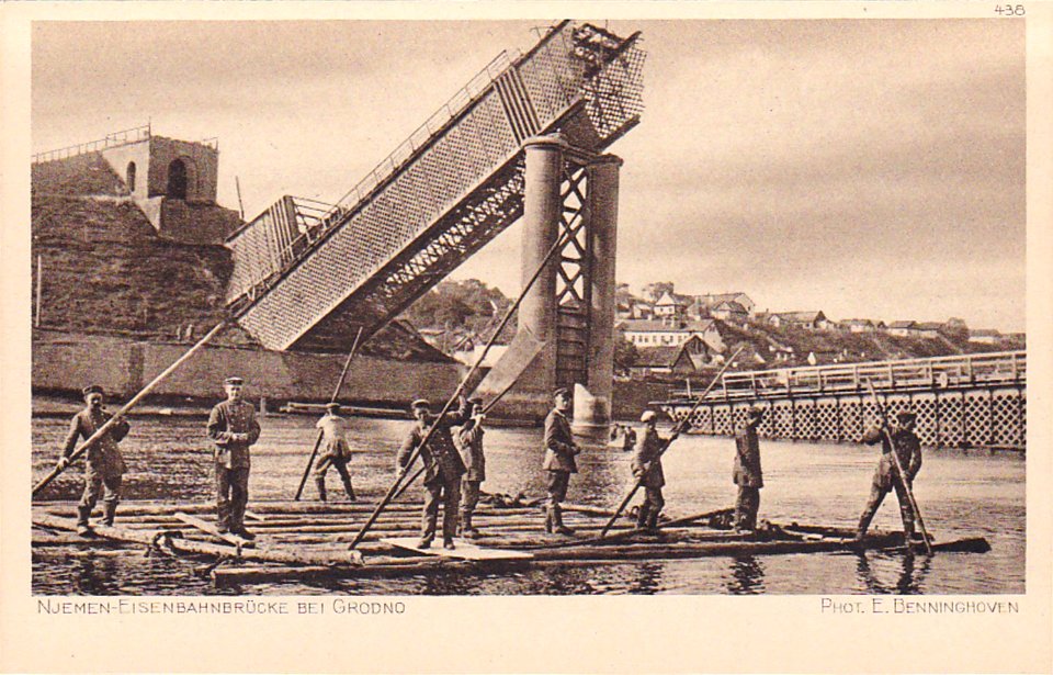 Horadnia, Nioman, Čyhunačny most. Горадня, Нёман, Чыгуначны мост (E. Benninghoven, 1915-16)