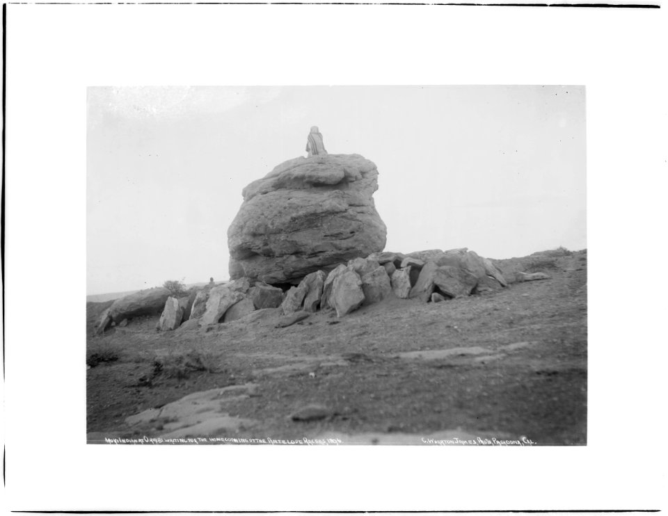 Hopi Indian sentry waiting for the homecoming of the Antelope Racers, Oraibi, Arizona, ca.1896 (CHS-2575)