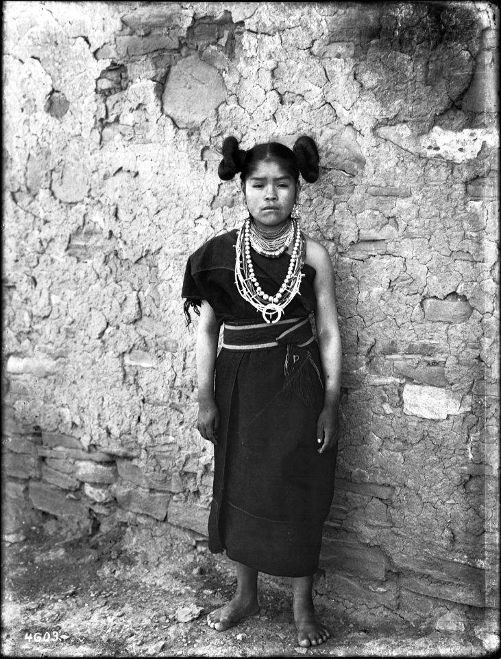 Hopi maiden wearing rich silver jewelry and wampum, Arizona, 1898 (CHS-4603)