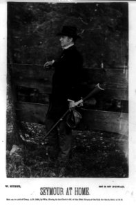 Horatio Seymour, 1810-1886 Seymour at home, full length portrait, standing, left profile, carrying rifle, American politician LCCN2005696076