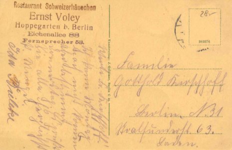 Hoppegarten, Brandenburg - Restaurant Schweizerhäuschen (back) (Zeno Ansichtskarten)